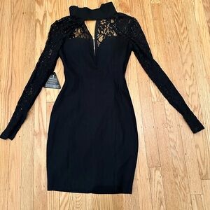 Rare London Black Long Sleeve Lace Dress